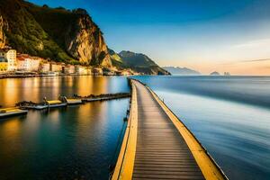 the dock at sunset in italy. AI-Generated photo
