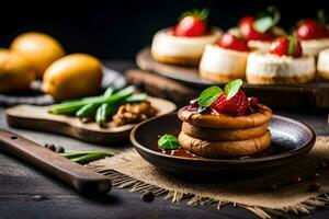 un plato de comida con fresas y limones generado por ai foto