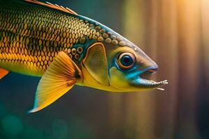 un pescado con un largo cola y un grande boca. generado por ai foto