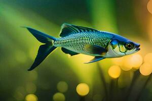 a fish swimming in the water with a green background. AI-Generated photo