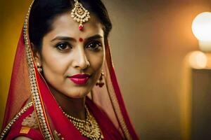 a beautiful indian bride in red. AI-Generated photo