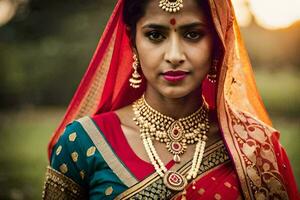 a beautiful indian woman wearing traditional jewelry. AI-Generated photo