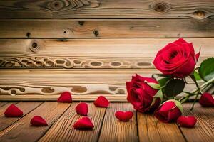 roses on a wooden background. AI-Generated photo