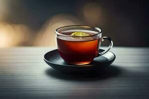 a cup of tea with a slice of lime on top. AI-Generated photo