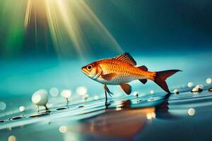 a fish is standing on the water with bubbles. AI-Generated photo