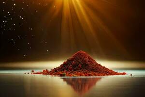 red powder on a table with a bright light shining on it. AI-Generated photo