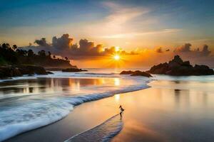 the sun rises over the ocean in the background. AI-Generated photo