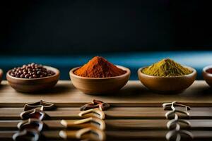 a collection of spices in bowls. AI-Generated photo