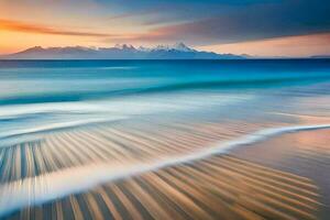 a long exposure photograph of waves on the beach. AI-Generated photo