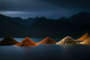 a group of different colored powders in a lake. AI-Generated photo