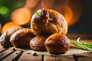 baked chicken with rosemary on a wooden table. AI-Generated photo