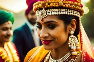a bride in traditional indian attire. AI-Generated photo