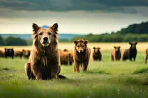 a group of dogs standing in a field. AI-Generated photo