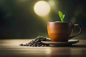 coffee beans and a cup of coffee. AI-Generated photo