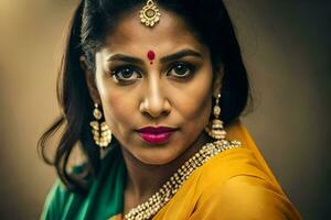 a beautiful indian woman in a sari. AI-Generated photo