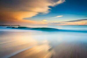 a long exposure photograph of waves on the beach. AI-Generated photo
