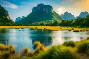 the li river in china. AI-Generated photo