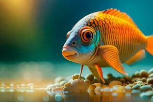 un pescado con brillante naranja ojos y un grande boca. generado por ai foto