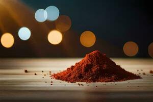 a pile of red chili powder on a wooden table. AI-Generated photo