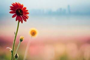 a red flower stands out in front of a blurred background. AI-Generated photo