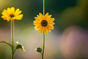 two yellow flowers are standing in front of each other. AI-Generated photo
