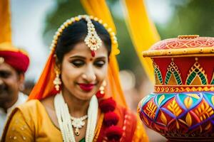 a beautiful indian bride in traditional attire. AI-Generated photo