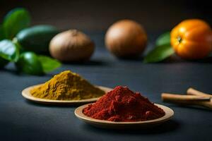 spices and spices on a dark table. AI-Generated photo