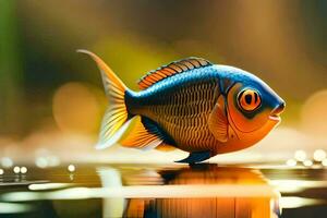 a fish is standing on the water surface. AI-Generated photo