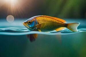 un pescado nadando en el agua con luz de sol brillante. generado por ai foto