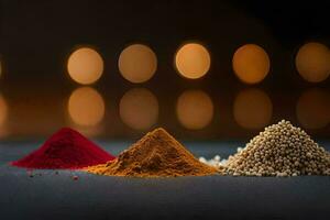 three different types of spices are shown. AI-Generated photo