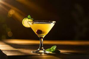 cocktail on a wooden table. AI-Generated photo