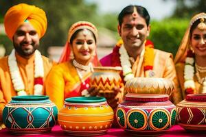 indio Boda ceremonia en Delhi. generado por ai foto