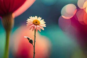 a single flower is in front of a colorful background. AI-Generated photo