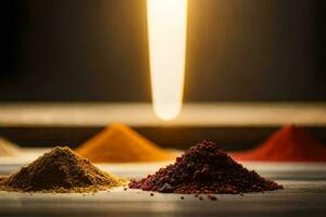 a variety of spices are shown in front of a light. AI-Generated photo