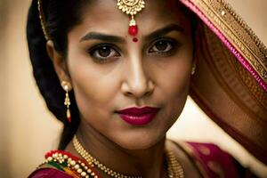 a beautiful indian woman wearing traditional jewelry. AI-Generated photo