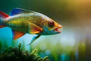 a fish with bright colors swimming in the water. AI-Generated photo