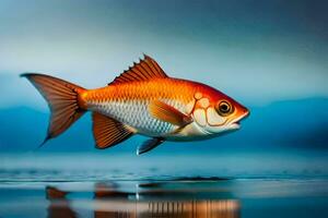 un pescado es nadando en el agua. generado por ai foto