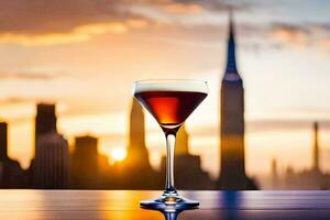 a cocktail in front of the city skyline. AI-Generated photo