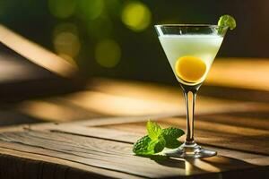 a martini with a lemon and mint garnish. AI-Generated photo