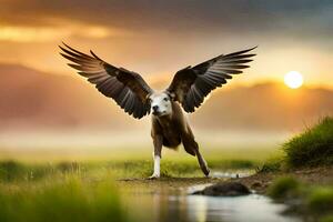 a dog with its wings spread out in the air. AI-Generated photo