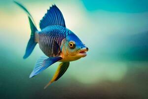 a fish with blue and yellow fins is swimming. AI-Generated photo