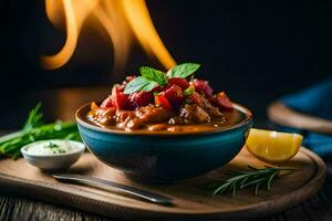 chili con carne in a bowl. AI-Generated photo