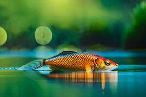 un pescado nadando en el agua con un verde antecedentes. generado por ai foto