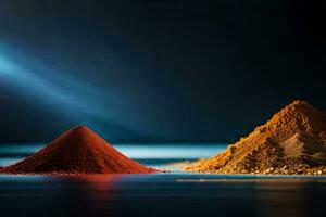 two different colored powders are shown on a table. AI-Generated photo