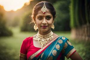 beautiful indian woman in traditional sari. AI-Generated photo