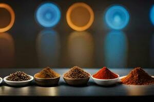 spices in bowls on a table. AI-Generated photo