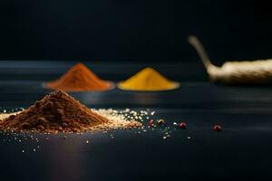 a variety of spices and spices on a table. AI-Generated photo