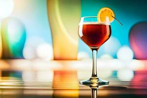 a glass of red wine with a slice of orange on the rim. AI-Generated photo