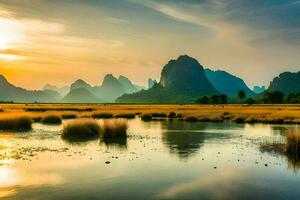 the li river in china. AI-Generated photo