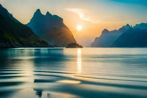 sunset over the lofoten islands, norway. AI-Generated photo